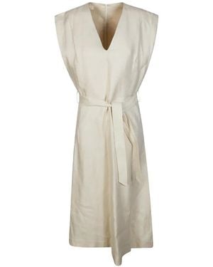 Incotex V-Neck Tie Maxi Dress - Natural