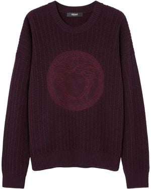 Versace Maglione Con Ricamo Medusa - Viola
