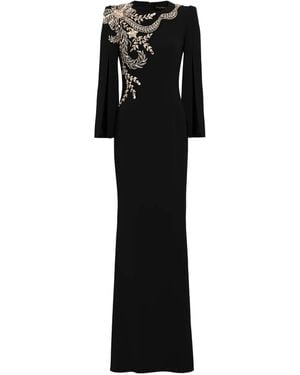 Jenny Packham Blumenverziertes Maxikleid Mit Geschlitzten Ärmeln - Schwarz