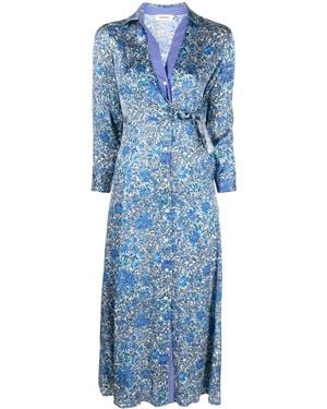 Sandro Floral-Print Satin Midi Dress - Blue