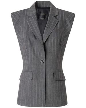 Pinko Pinstripe-Pattern Padded-Shoulder Waistcoat - Grey