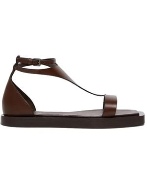 Max Mara Vela Leather Flat Sandals - Brown