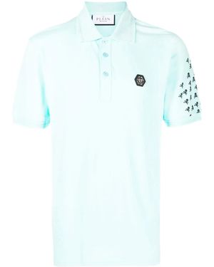 Philipp Plein Skull And Bones Cotton Polo Shirt - Blue