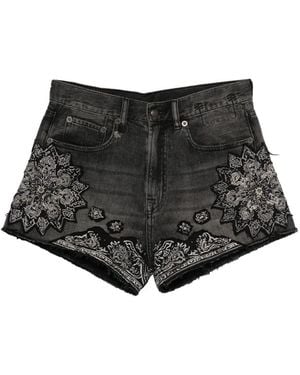 R13 X-BF bandana-print frayed shorts - Negro