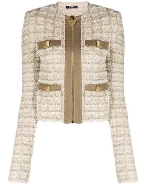 Balmain ジップアップ ツイードジャケット - ナチュラル