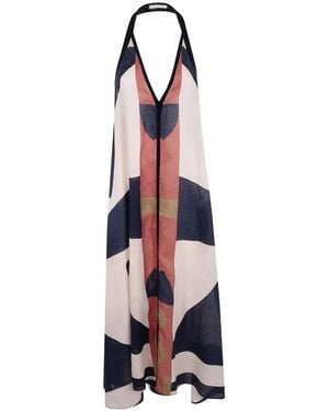 VOLANTIS Uma June Abstract-Print Halterneck Linen Dress - White