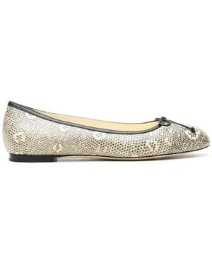 Manolo Blahnik Snakeskin-Effect Bow Ballet Flats - Metallic