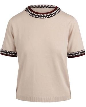 Max Mara Embroidered-Trim Short-Sleeve Sweater - Natural