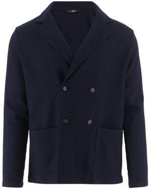 BOSS Double-Breasted Textured Jacket - Blue