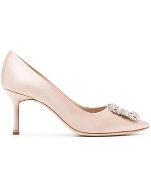 Manolo Blahnik Hangisi 70Satin Jewel Buckle Pumps - Pink