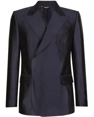 Dolce & Gabbana Double-Breasted Silk Suit Jacket - Blue