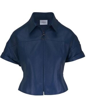 Akris Punto Zip-Up Leather Jacket - Blue
