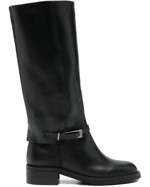 Progetto Buckle-Detail Leather Boots - Black