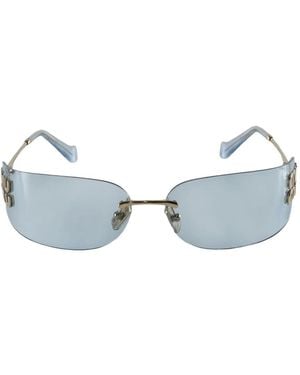 Miu Miu Logo-Plaque Rimless Sunglasses - Blue