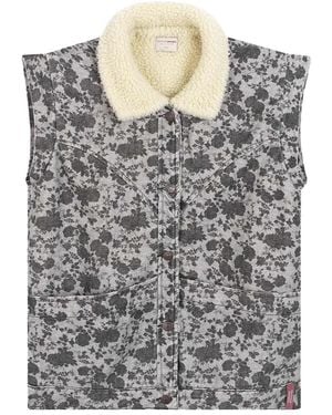 Favorite People Golden Hour Floral-Print Sherpa-Collar Gilets - Grey