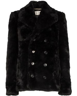 Saint Laurent Double-Breasted Short Peacoat - Black