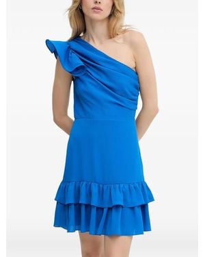 Morgan Ruffled-Details One-Shoulder Mini Dress - Blue