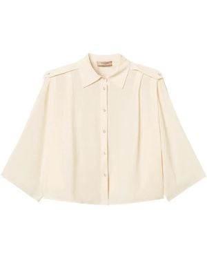 Twinset Crêpe De Chine Cropped Shirt - Natural