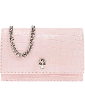 McQueen Small Skull Crocodile-Embossed Shoulder Bag - Pink