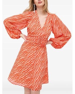 Notes Du Nord Zebra-Print Button-Detailed Mini Dress - Red