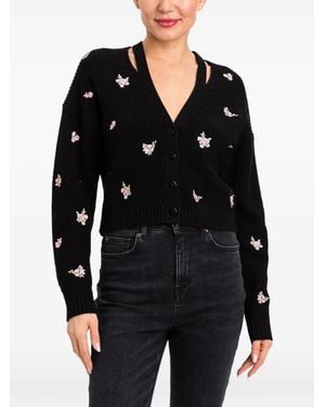 Twinset Floral-Embroidered Cut-Out Cardigan - Black