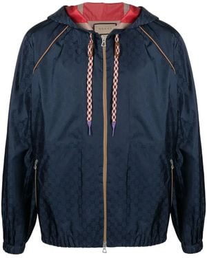 Gucci Gg Supreme-Jacquard Hooded Jacket - Blue