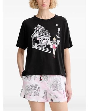 DKNY Print-Detail Short-Sleeve Pajamas - Black