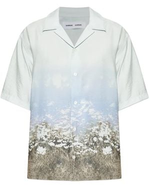 Samsøe & Samsøe Saayo Floral-Print Short-Sleeve Shirt - Blue