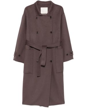 ELEH Double-Breasted Belted Coat - Brown