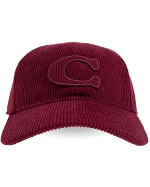 COACH Gorra de pana con parche del logo - Rojo