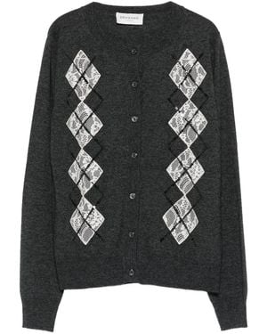 ERMANNO FIRENZE Lace-Panels Argyle-Pattern Cardigan - Black
