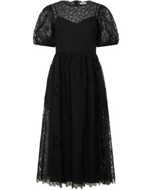 RED Valentino Puff-Sleeve Floral Dress - Black