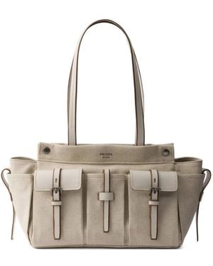 Prada Route Large Canvas And Leather Tote Bag - White