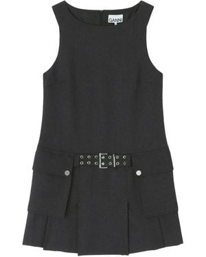 Ganni Belted Pocket Mini Dress - Black