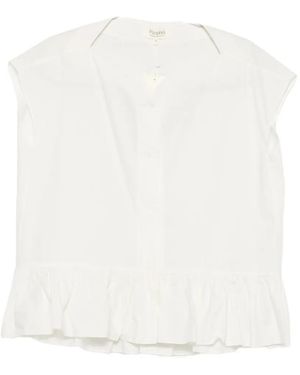 Psophia Ruffled-Hem V-Neck Cotton Blouse - White