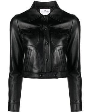 Courreges Cropped Leather Jacket - Black