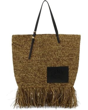 Ganni Raffia Tote Bag - Metallic
