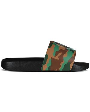 Moncler Basile Camouflage Embossed-Logo Slides - Green