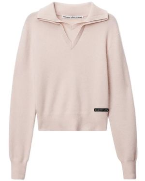 Alexander Wang Ls Double Collar V-Neck Sweater - Pink