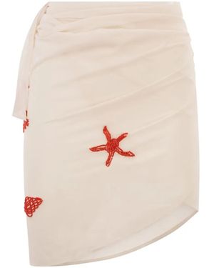 MC2 Saint Barth Embroidered Mid Wrap Skirt - White