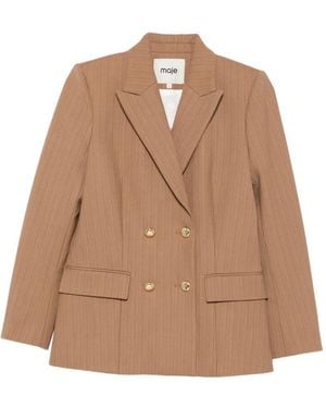 Maje Pinstripe Double-Breasted Blazer - Brown