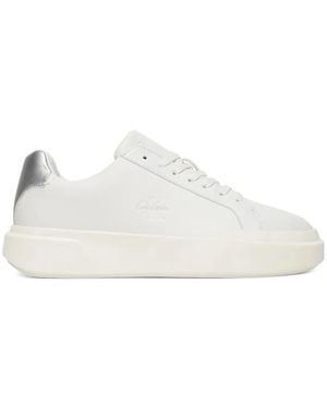 Calvin Klein Tab Chunky Logo-Print Leather Trainers - White