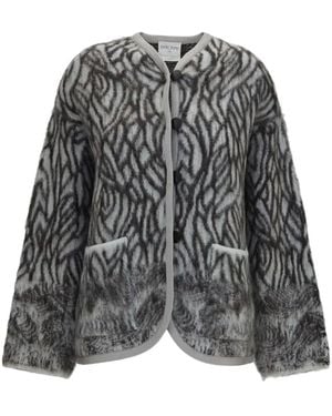 forte_forte Plumes De Heron Abstract-Pattern Alpaca Cardigan - Gray