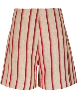 ODEEH Striped High-Waisted Shorts - Red