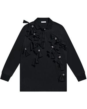 Area Crystal-Embellished Bow Long-Sleeve Dress - Blue