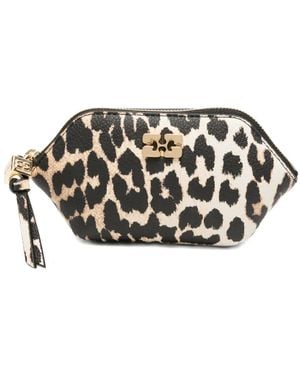 Ganni Leopard-Print Logo-Plaque Wallet - Natural