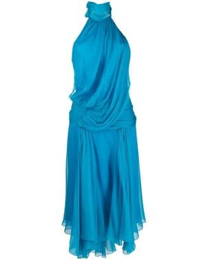 Alberta Ferretti Draped Asymmetrical-Hem Dress - Blue