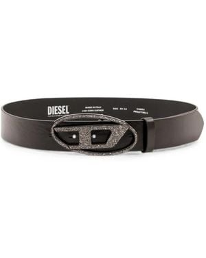 DIESEL Oval D Crystal-Embellished Leather Belt - White