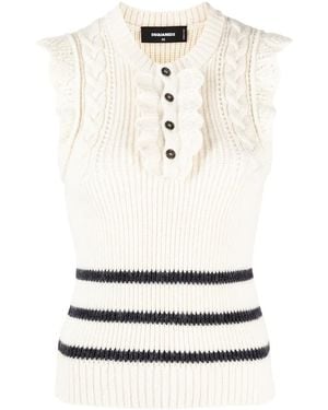 DSquared² Ruffled Sleeveless Knitted Top - White