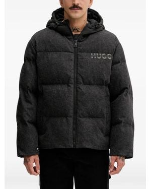 HUGO Logo-Print Hooded Puffer Jacket - Black